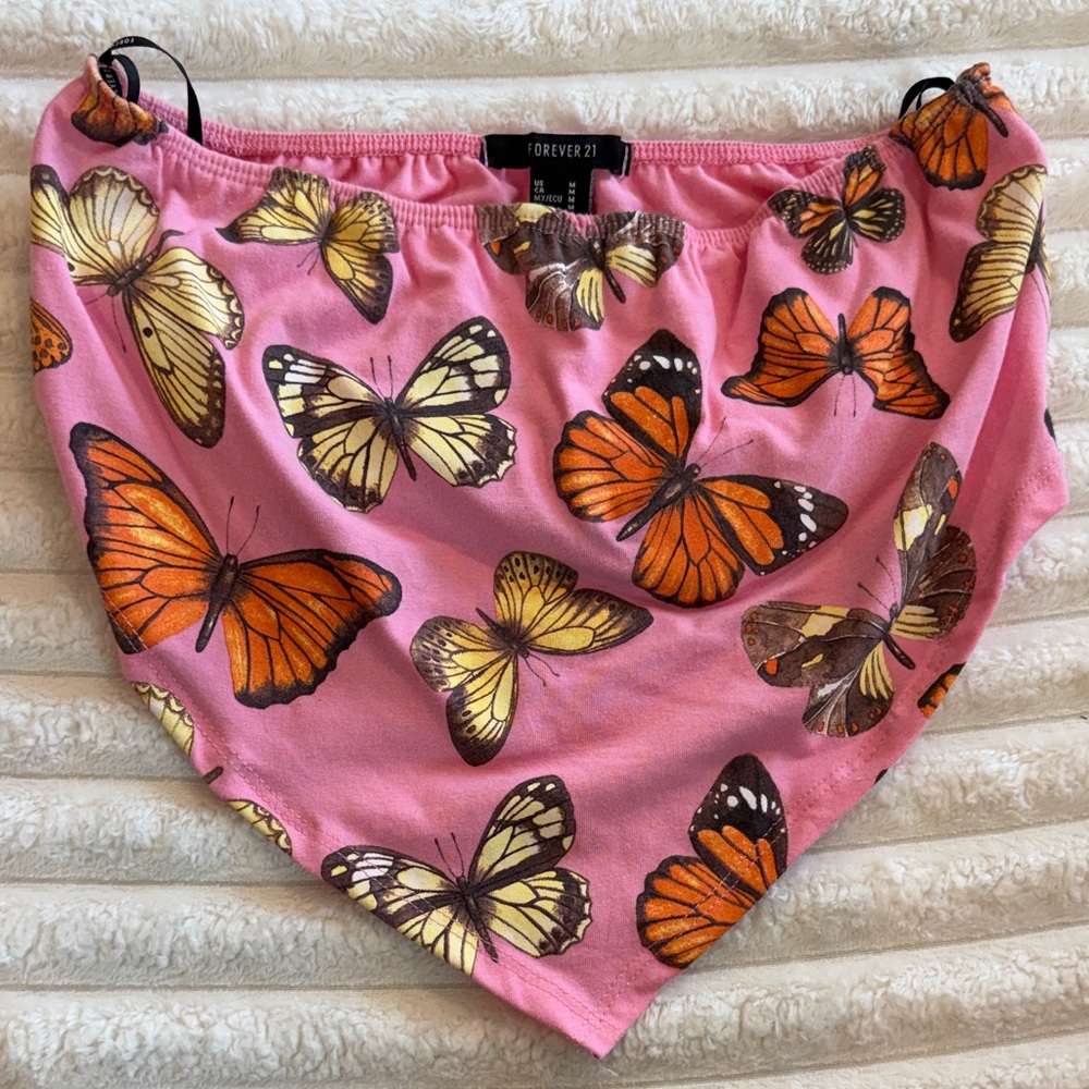Pink Butterfly Bandana Style Crop Top